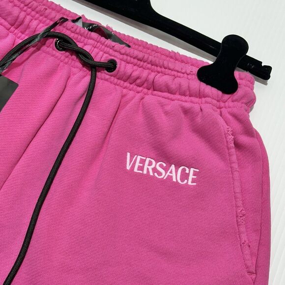 Runway Versace Logo Drawstring Distressed Jersey Pink Shorts Size 38/XS NWT - Picture 5 of 14